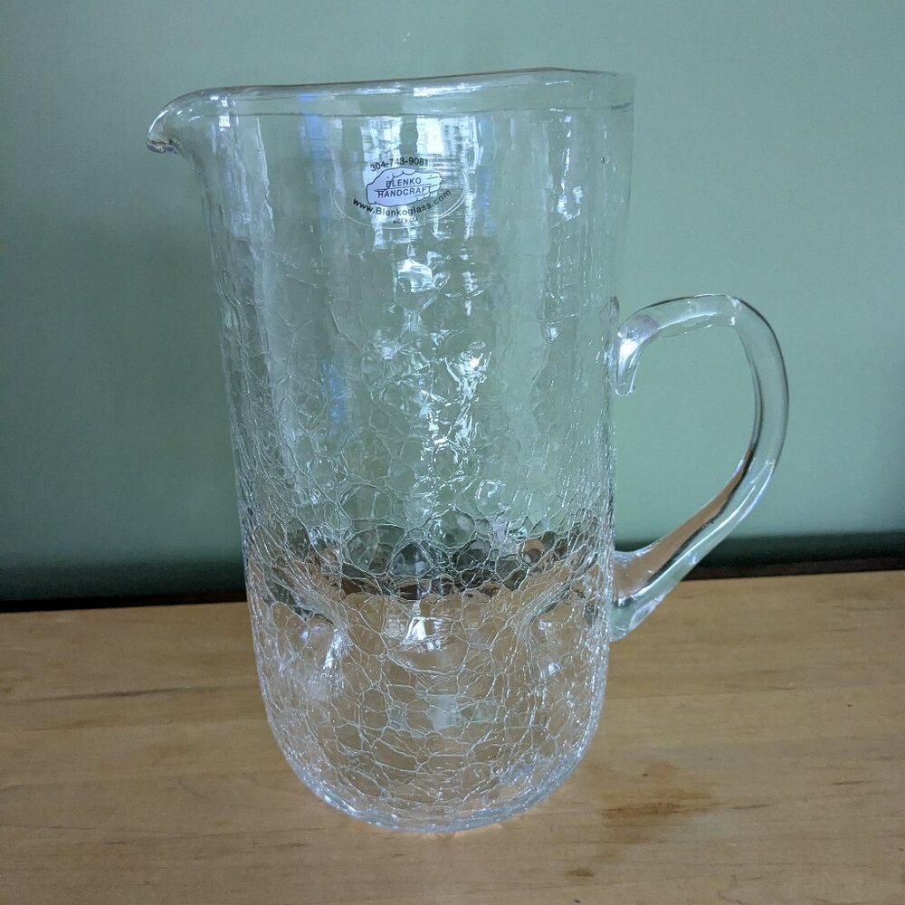 Blenko Dimpled Crackled Glass Pitcher